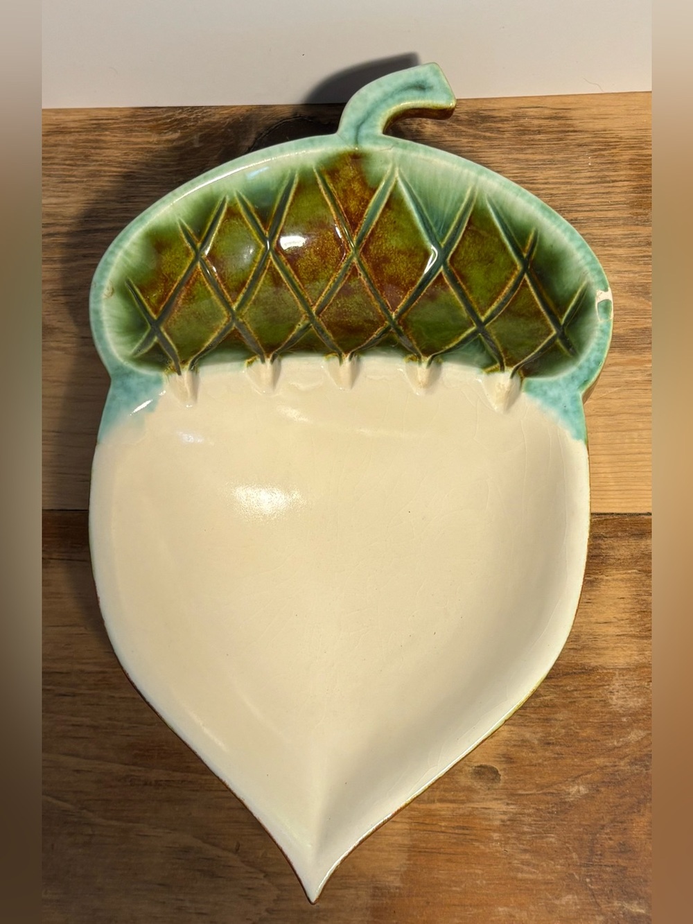 Vintage Ceramic Acorn Ashtray Trinket Dish Green Brown Studio Pottery Signed